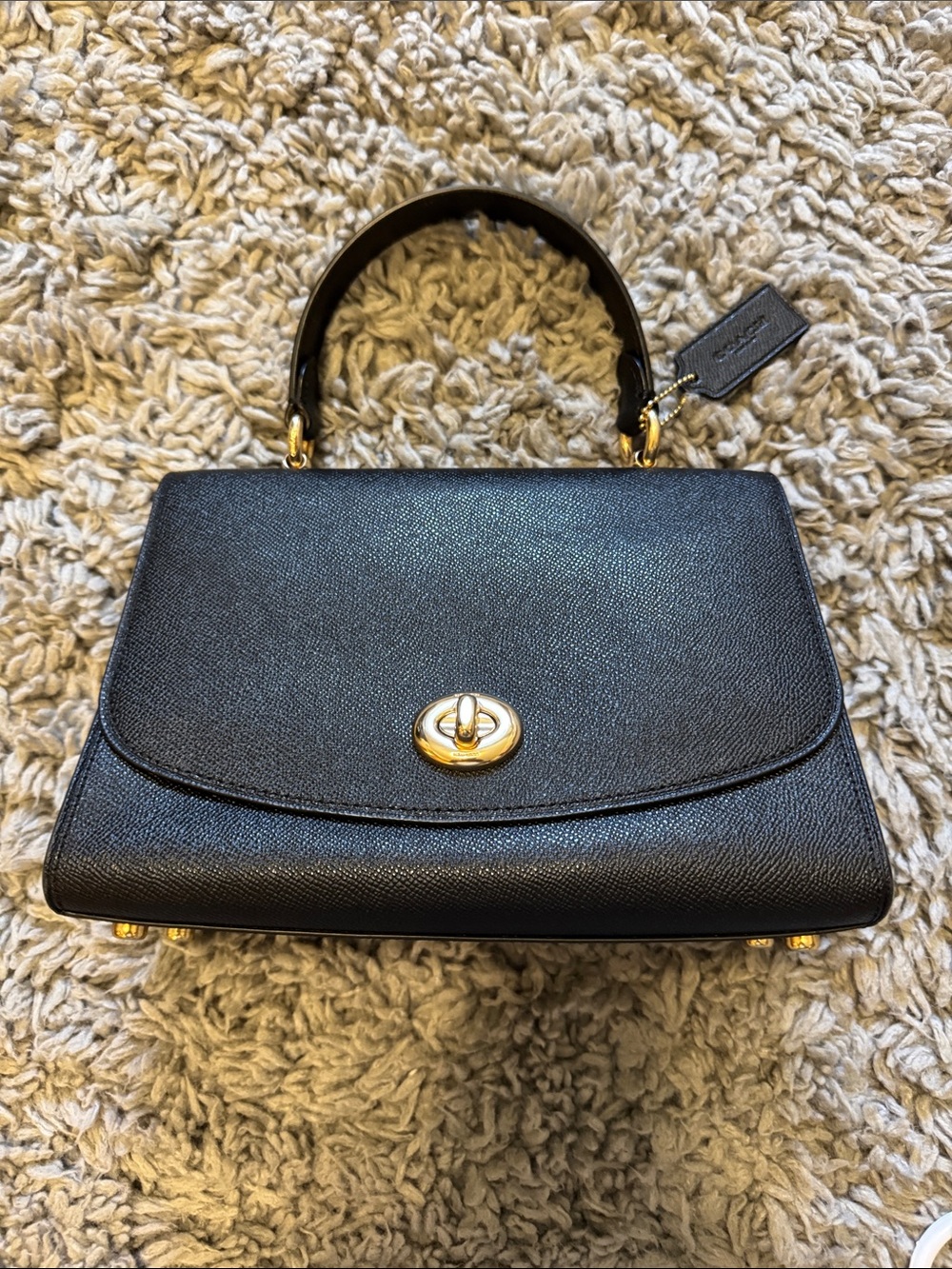 Coach Black Pebble Leather Turnlock Top-Handle Satchel